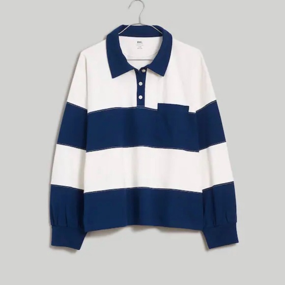 Madewell Tops - Madewell MWL Striped Rugby Polo Shirt - Navy & White Size XXL